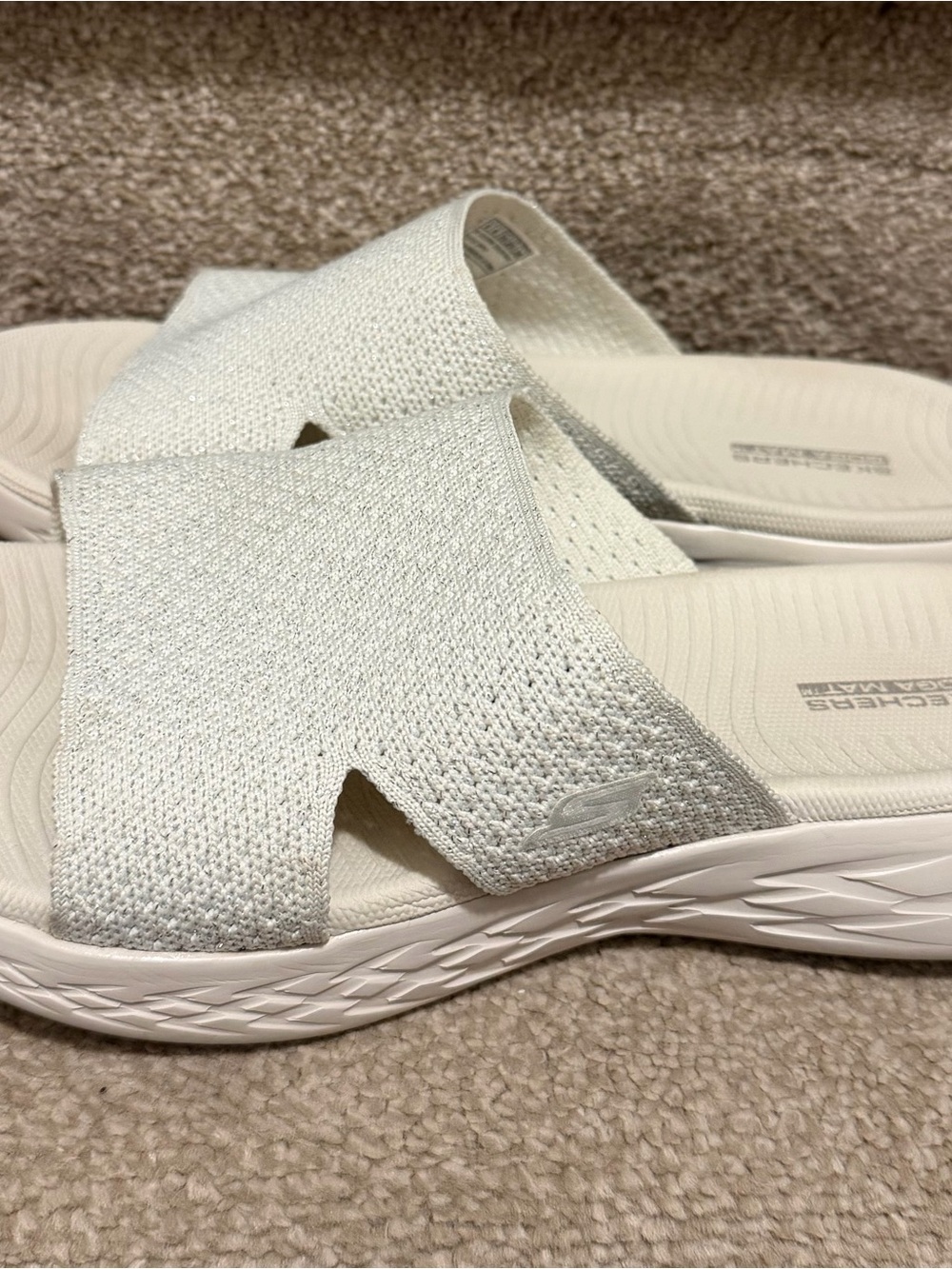 Skechers Women’s Off-White Knit Slide Sandals